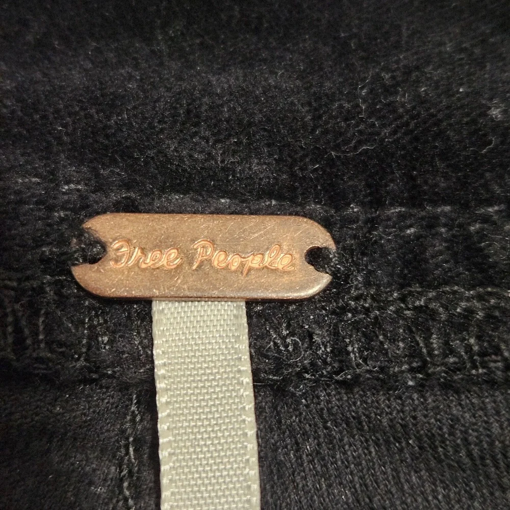 Free‎ People Corduroy Flare Pull On Pants High Rise Side Zip Black Womens L NWT
